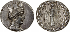 PHOENICIA: Arados, AR tetradrachm (14.96g), CY 181 (71/0 BC), HGC-10/72, DCA-772, turreted, veiled and draped bust of Tyche right // Nike advancing le...