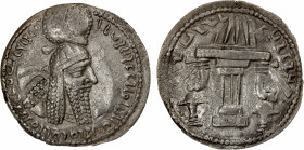 SASANIAN KINGDOM: Ardashir I, 224-241, AR drachm (4.07g), G-10, king's bust, wearing tight headdress with korymbos & earflaps // fire altar, minor por...