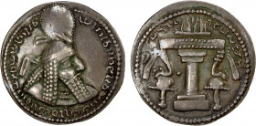 SASANIAN KINGDOM: Ardashir I, 224-241, AR drachm (4.34g), G-10, king's bust, wearing tight headdress with korymbos & earflaps // fire altar, pellet le...