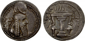 SASANIAN KINGDOM: Ardashir I, 224-241, AR drachm (4.42g), G-10, king's bust, wearing tight headdress with korymbos & earflaps, triplet of tiny dots ri...