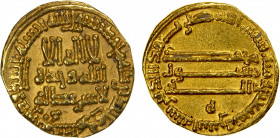 ABBASID: al-Rashid, 786-809, AV dinar (3.93g), NM (Madinat al-Salam), AH192, A-218.4, with the letter "h" below the reverse field, clipped, VF-EF.
Es...