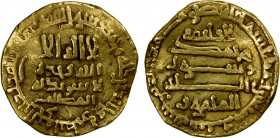 ABBASID: al-Ma'mun, 810-833, AV dinar (3.81g), NM (Egypt), AH176 (sic), A-222, muling of type A-222.4 obverse, citing the governor of Egypt al-Muttali...