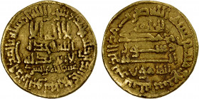ABBASID: al-Ma'mun, 810-833, AV dinar (4.21g), NM, AH207, A-222.9, citing 'Ubayd Allah b. al-Sari, governor of Egypt, scratch in obverse center, VF.
...