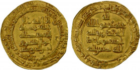 ABBASID: al-Qahir, 932-934, AV dinar (4.06g), Tustar min al-Ahwaz (Shushtar), AH322, A-252, Bernardi-278Ne, with the phrase that means "the avenger of...