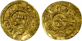 FATIMID: al-Âmir al-Mansur, 1101-1130, AV ¼ dinar (0.74g), NM, ND, A-731, as type Nicol-2570, but based on his type A, VF, R.
Estimate: $100-150