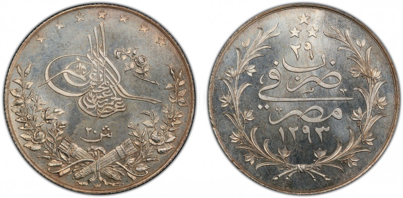 EGYPT: Abdul Hamid II, 1876-1909, AR 20 qirsh, AH1293-W year 29, KM-296, struck ...