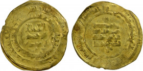 SAMANID: Nasr II, 914-943, AV dinar (3.87g), Qumm, AH329, A-1449, Dauwe-60 (same dies), fine gold; mint name weak but confirmed by die-link, extremely...