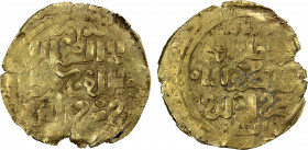 GREAT MONGOLS: Anonymous, ca. 1220s-1240s, AV dinar (3.27g) (Otrar), ND, A-1966, citing the caliph al-Nasir li-din Allah, the mint name below the obve...