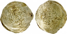 ILKHAN: Anonymous Qa'an al-'Adil, ca. 1260s-1280s, pale AV dinar (3.13g), NM, ND, A-2132, local issue, qa'an / al-'adil within hexagram (as on silver ...