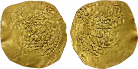 ILKHAN: Anonymous Qa'an al-'Adil, ca. 1260s/1270s, AV dinar (3.23g), NM, ND, A-G2132, style of Amul mint, kalima only in the reverse field, crude VF-E...