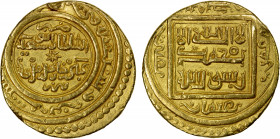 ILKHAN: Abu Sa'id, 1316-1335, AV dinar (8.57g), Tabriz, AH72x, A-2208, type F, bold strike, star in obverse center, one ding by the edge (probably cau...