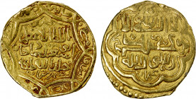 ILKHAN: Abu Sa'id, 1316-1335, AV dinar (9.07g), Shahristan, AH730, A-2212, type G, one minor edge nick, rare mint, VF.
Estimate: $550-650