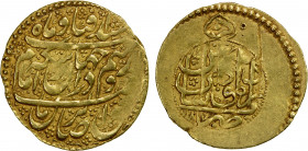 ZAND: Karim Khan, 1753-1779, AV ¼ mohur (2.70g), Kashan, AH1187, A-2791, type C, VF.
Estimate: $180-220