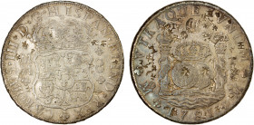 CHINESE CHOPMARKS: MEXICO: Carlos III, 1759-1788, AR 8 reales, 1761-Mo, KM-105, Cal-1075, assayer MM, "pillar dollar" or "columnario" type, variety wi...