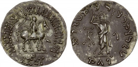 INDO-SCYTHIAN: Azes, ca. 58-12 BC, AR tetradrachm (9.64g), Senior-88, king on horseback // Zeus facing, his left arm raised holding thunderbolt, also ...