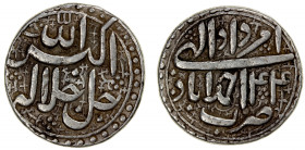 MUGHAL: Akbar I, 1556-1605, AR nazarana rupee (11.40g), Ahmadabad, IE44, KM-93.2var, broad flan (25.4mm), unlike the standard KM-93.2 of about 21-22mm...