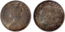 ALWAR: Mangal Singh, 1874-1892, AR rupee, 1882, KM-45, regal type in the name of Empress Victoria, an attractive toned example, PCGS graded MS60.
Est...