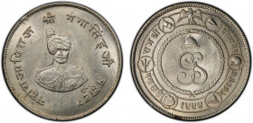 BIKANIR: Ganga Singh, 1887-1942, AR rupee, VS1994 (1937), KM-XM1, 50th Anniversary of Reign, a lovely mint state example! PCGS graded MS63.
Estimate:...