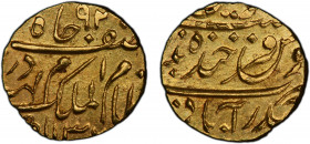 HYDERABAD: Mir Mahbub Ali Khan, 1868-1911, AV 1/16 ashrafi (0.75g), Farkhanda Bunyad, AH1302x, Y-18, a superb mint state example of this rare type! PC...