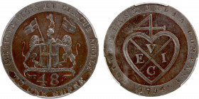 MADRAS PRESIDENCY: AE 1/48 rupee, 1794, KM-394, Prid-311, East India Company issue, struck at Matthew Boulton's Soho Mint, Birmingham, lettered edge, ...