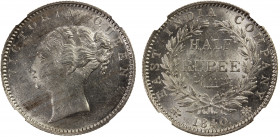 BRITISH INDIA: Victoria, Queen, 1837-1876, AR ½ rupee, 1840(c), KM-455.2, S&W-2.32, East India Company issue, continuous legend type, crescent on left...