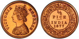 BRITISH INDIA: Victoria, Empress, 1876-1901, AE ½ pice, 1877(c), KM-484, S&W-6.559, later Bombay mint proof restrike, PCGS graded Proof 64 RD, ex Arvi...