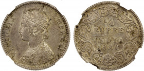 BRITISH INDIA: Victoria, Empress, 1876-1901, AR ¼ rupee, 1884-B, KM-490, Prid-416, S&W-6.275, Type B/I, raised B mintmark, NGC graded MS62.
Estimate:...