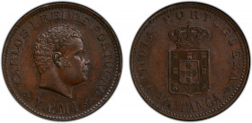 PORTUGUESE INDIA: Carlos I, 1889-1908, AE ¼ tanga, 1901, KM-15, a wonderful chocolate brown mint state example! PCGS graded MS64 BN, ex Joe Sedillot C...