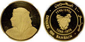 BAHRAIN: Isa Bin Salman, 1961-1999, AV 100 dinars, 1978/AH1398, KM-12, Opening of the New Headquarters Building of the Bahrain Monetary Agency, NGC gr...
