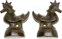 BURMA/MYANMAR: AE opium weight (159.44g), late 19th century, Gear period A, group 1, 53mm tall, bird-type on hexagonal base with horizontal lines and ...