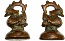 BURMA/MYANMAR: AE opium weight (795.00g), early 19th century, Gear period B, group 2, 60mm tall, bird-type with handle on hexagonal base, cast to a st...