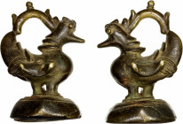 BURMA/MYANMAR: brass opium weight (1530g), late 18th-early 19th century, Gear period C, group 2, 133mm tall, bird-type with handle on hexagonal base (...