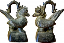 BURMA/MYANMAR: AE opium weight (4161g), 176mm tall, bird-type with handle on square base with Burmese inscription, cast to a standard of 250 kyat, pos...
