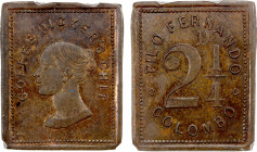 CEYLON: AE 2¼ pence, ND, Prid-34, Lowsley-26, struck before 1869, COFFEE PICKER 'S CHIT around bust of Queen Victoria // value with PILO FERNANDO COLO...