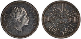 IRAQ: Faisal II, 1939-1958, AR 50 fils, 1953/AH1372, KM-114, mintage of only 200 coins, PCGS graded Proof 58, RRR.
Estimate: $2000-3000