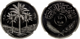 IRAQ: Republic, 250 fils, 1970/AH1390, KM-130, Schön-36, F.A.O. Issue-Agrarian Reform Day, very lustrous, mintage of only 1,000 pieces, NGC graded Pro...