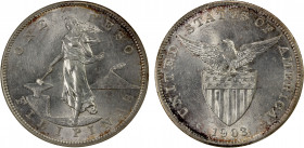 PHILIPPINES: U.S. Territory, AR peso, 1903, KM-168, Philadelphia Mint, attractive peripheral toning, early-style NGC slab, NGC graded AU58.
Estimate:...