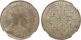STRAITS SETTLEMENTS: Edward VII, 1901-1910, AR dollar, 1907, KM-25, Prid-5, a pleasing lightly toned example, NGC graded MS61.
Estimate: $400-500