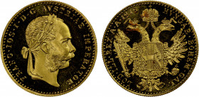 AUSTRIA: AV ducat (3.49g), 1915, A-2267-restrike, in the name of Franz Joseph I, 1848-1916, Proof Cameo.
Estimate: $220-260