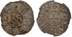 FRANCE: CAROLINGIAN: Charlemagne (or Charles, the Bald), ca. 768-877, AR denier, Melle, Class 3, Dep-606, NGC graded AU55. Traditionally assigned to e...