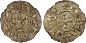 FRANCE: CAROLINGIAN: Charles, the Bald, 840-877, AR denier (1.63g), Toulouse, Class 2, Dep-1002, a superb mint state example, NGC graded MS63.
Estima...