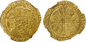 FRANCE: Louis XII, 1498-1515, AV ecu d'Or au porc-epic, Troyes mint, ND, Fr-325, crowned coat-of-arms, with porcupine supporters // cross fleuree, wit...