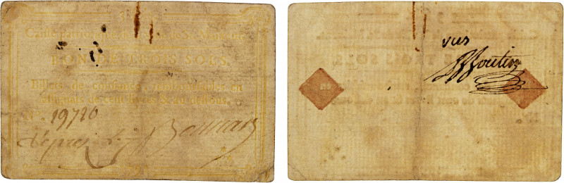 FRANCE: playing card money (3 sols), 1792, Opitz p.261, 83 x 54mm, billet de con...