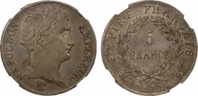 FRANCE: Napoleon I, as Emperor, 1804-1814, AR 5 francs, Lyon mint, 1811-D, KM-694.5, deep original toning with underlying luster, NGC graded AU55.
Es...
