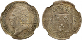FRANCE: Louis XVIII, 1817-1824, AR ¼ franc, Paris mint, 1817-A, KM-714.1, attractively toned, NGC graded MS63.
Estimate: $150-200