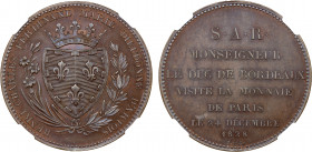 FRANCE: Charles X, 1824-1830, AE medal, 1828, KM-M18, Maz-902A, Gad-647c, low mintage of only 50 pieces, struck for the visit to the Paris Mint by the...