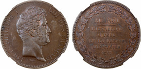 FRANCE: Louis Philippe, 1830-1848, AE 5 francs, 1833, Maz-1152, essai in bronze, struck for the test strike of the new dies by Thonnelier, lovely with...