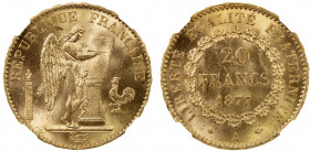 FRANCE: Third Republic, AV 20 francs, Paris mint, 1876-A, Fr-533, a choice example, NGC graded MS65.
Estimate: $400-500