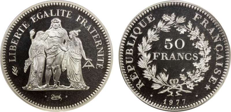 FRANCE: Fifth Republic, AR 50 francs, 1977, KM-P590, piefort issue of KM-941.1, ...
