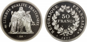 FRANCE: Fifth Republic, AR 50 francs, 1977, KM-P590, piefort issue of KM-941.1, mintage of only 465 pieces, NGC graded Proof 67 Ultra Cameo, R.
Estim...